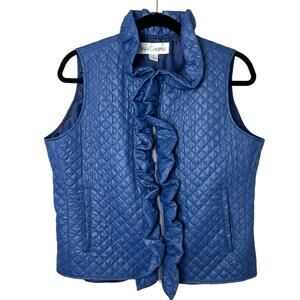 Sara Campbell Quilted Ruffle Front Vest Navy Size Medium Preppy Classic
